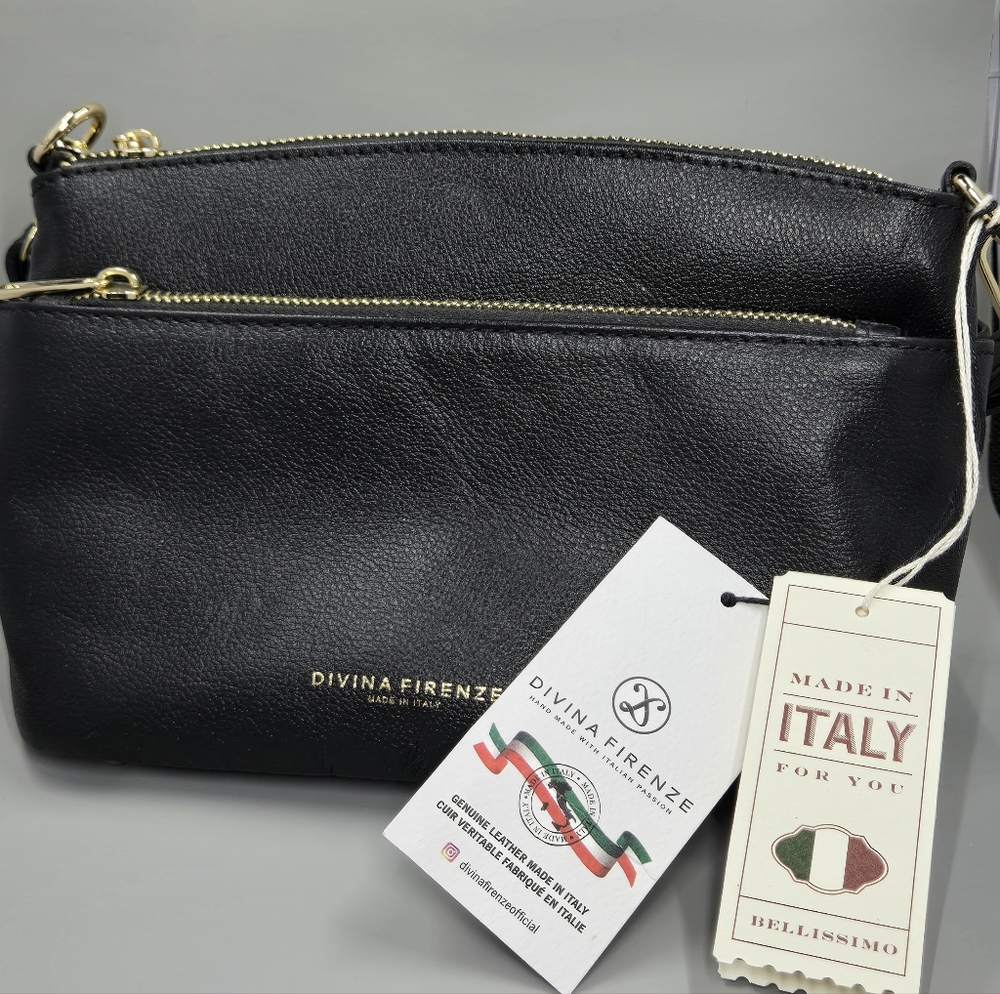 Divina Firenze Black Leather Crossbody Bag